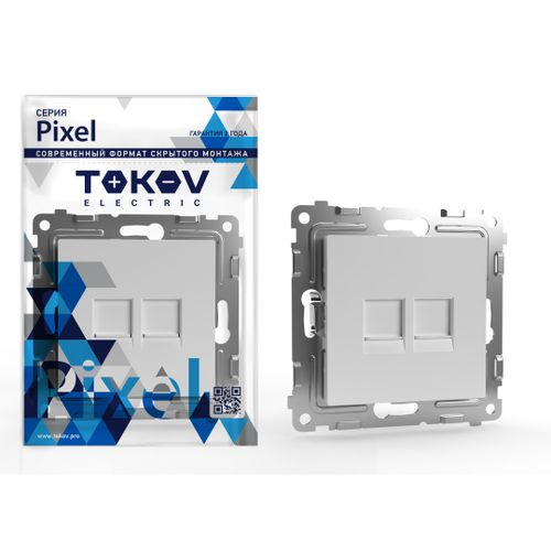 Розетка RJ-45 2 поста TOKOV ELECTRIC PIXEL белый, изображение