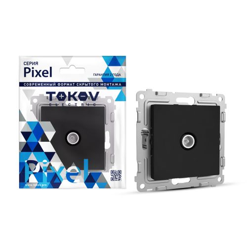 Розетка TV 1 пост TOKOV ELECTRIC PIXEL карбон, детальное фото