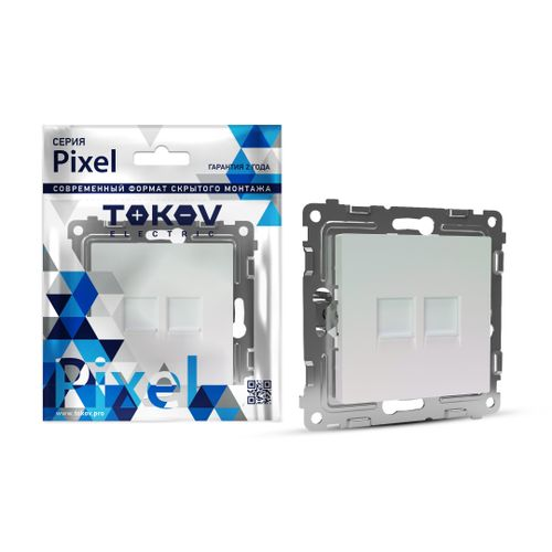 Розетка RJ-45 2 поста TOKOV ELECTRIC PIXEL перламутр, фотография