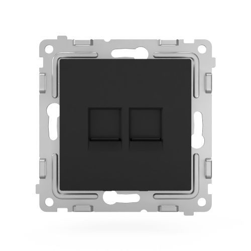 Розетка RJ-45 2 поста TOKOV ELECTRIC PIXEL карбон, детальное фото