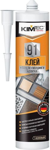 Монтажный клей KIM TEC 91 панели молдинги плитка бежевый 280 мл, крупный план