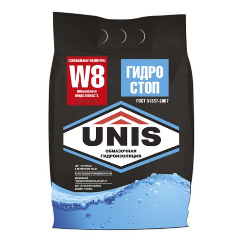 Гидроизоляция обмазочная UNIS ГИДРОСТОП W8 5 кг, изображение