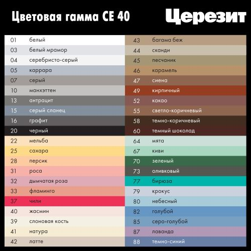 Затирка для швов 1-10 мм цементная Церезит СЕ 40 каррара 2 кг, фотография