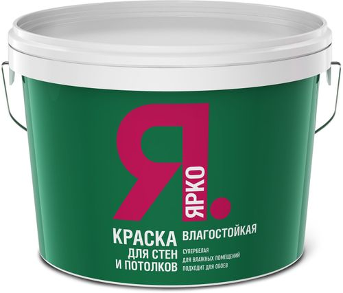Краска влагостойкая ЯРКО для стен и потолков белая ведро 14 кг, детальное фото