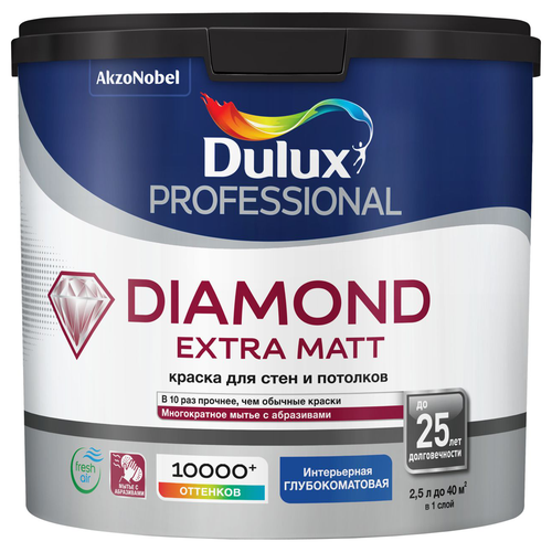 Краска Dulux Professional Diamond Extra Matt глубокоматовая BC 2,25 л, детальное фото