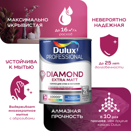 Краска Dulux Professional Diamond Extra Matt глубокоматовая BC 2,25 л, изображение