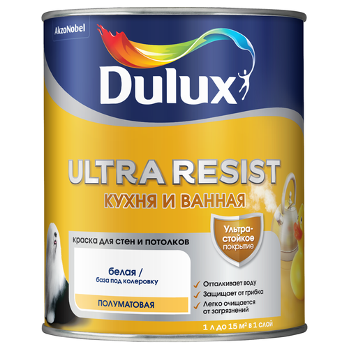 Краска Dulux Ultra Resist Кухня и Ванная полуматовая BC 0,9 л, вид
