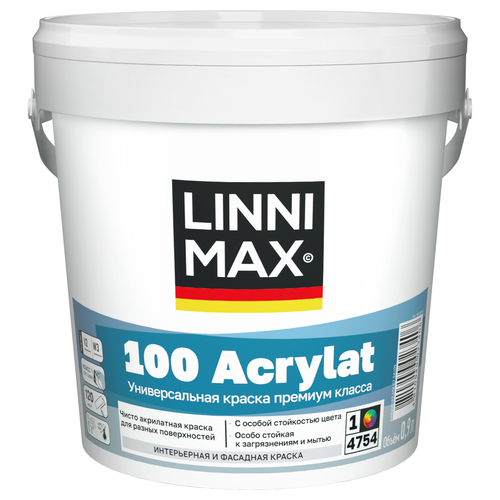 Краска LINNIMAX 100 Acrylat /100 Акрилат в/д для нар. и вн.раб.База 1 0,9 л, изображение