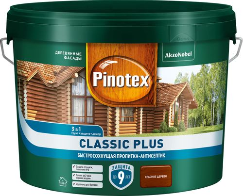Пропитка-антисептик Omnitex Classic Plus 3в1 красное дерево 9 л, изображение