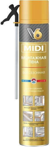 Монтажная пена бытовая V6 MIDI всесезонная 560 мл, крупный план