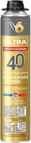 Монтажная пена V6 ULTRA 40 профессиональная всесезонная 600 мл, вид