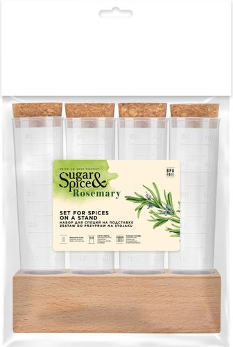 Набор для специй Sugar&Spice Rosemary 4 шт. на деревянной подставке, вид