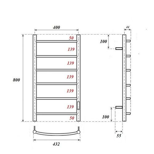 Полотенцесушитель Point Афина 6 перекладин 400 х 800 электрический черный диммер справа, фото
