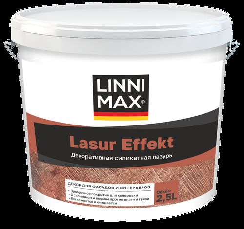 Декоративное покрытие для фасадов и интерьеров с эффектом лазури LINNIMAX Lasur Effekt matt / Лазурь эффект матт 2,5 л, изображение