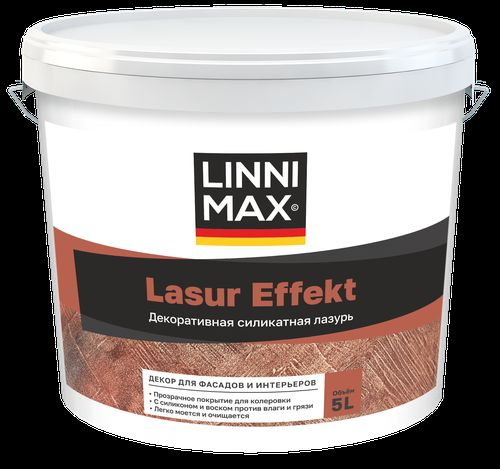 Декоративное покрытие для фасадов и интерьеров с эффектом лазури LINNIMAX Lasur Effekt matt / Лазурь эффект матт 5 л, крупный план