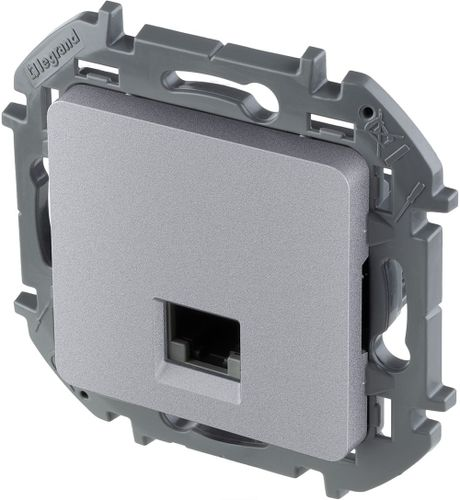 Розетка RJ-45 1 пост Legrand Inspiria алюминий, крупный план