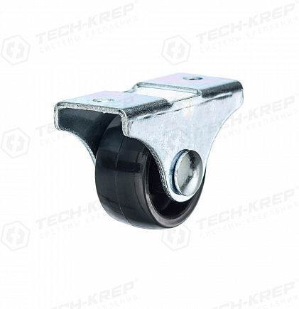 Ролик выкатной неповоротный К.3, D25, черный пластик - накл Tech-KREP, крупный план