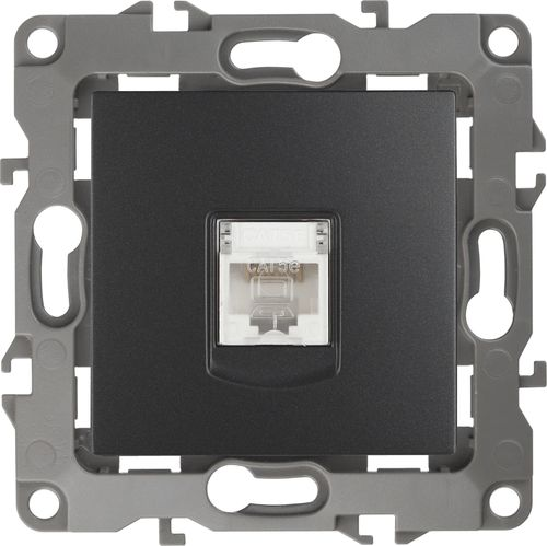 Розетка RJ-45 1 пост ЭРА Эра12 антрацит, крупный план