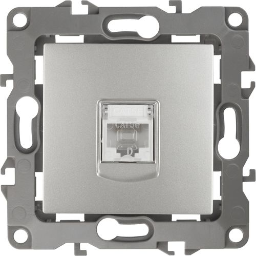 Розетка RJ-45 1 пост ЭРА Эра12 алюминий, крупный план