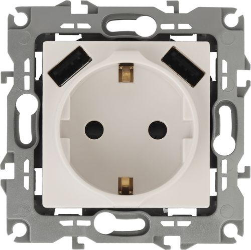 Розетка электрическая, USB 1 пост ЭРА Эра12 слоновая кость, изображение