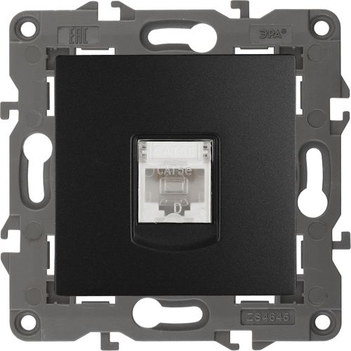 Розетка RJ-45 1 пост ЭРА Elegance антрацит, картинка