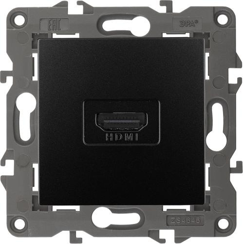 Розетка HDMI 1 пост ЭРА Elegance антрацит, крупный план