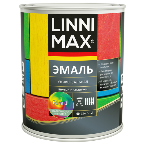 Эмаль алкидная универсальная LINNIMAX Эмаль шелковисто-матовая База 1 0,75 л, фотография