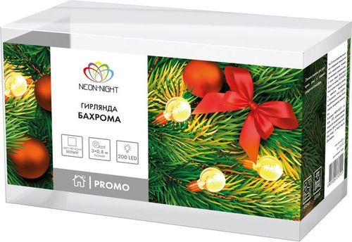 Гирлянда внутренняя бахрома Neon-Night 200 LED белый 3 м, крупный план