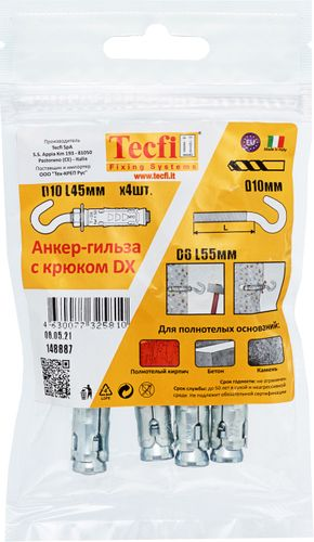 Анкер с крюком Tecfi DX ZN М6x75 4 шт, крупный план