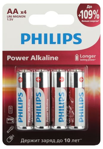 Батарейки Philips Power АА алкалиновые 1,5v 4 шт LR6-4BL, фото