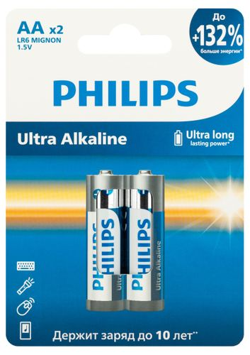 Батарейки Philips Ultra АА алкалиновые 1,5v 2 шт LR6-2BL, фотография