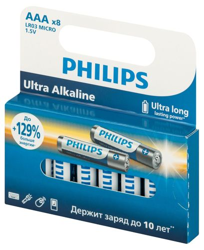 Батарейки Philips Ultra ААА алкалиновые 1,5v 8 шт LR03-8BL, вид