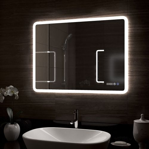Зеркало "Romeo Led" 800х700 часы справа, подогрев, вид
