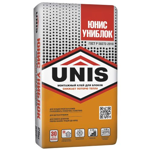 Клей для блоков UNIS УНИБЛОК 25 кг, фото