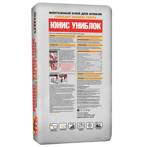 Клей для блоков UNIS УНИБЛОК 25 кг, крупный план