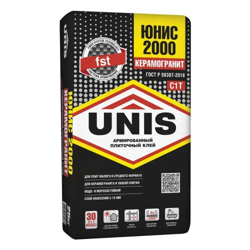 Плиточный клей цементный UNIS 2000 25 кг, крупный план