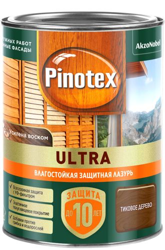 Влагостойкая лазурь Pinotex Ultra Тиковое дерево 0,9 л, вид