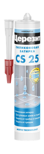Затирка-герметик ЦЕРЕЗИТ силиконовая эластичная CS 25 цвет Небесный 280мл, вид