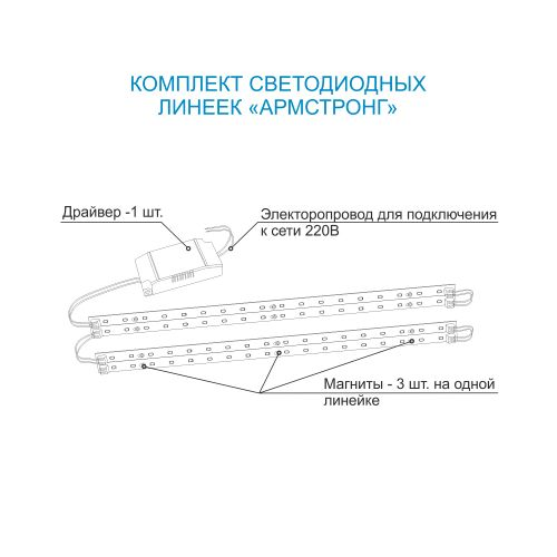 Комплект светодиодных линеек Армстронг  4*8Вт smd 5730, 3000К, 4*520мм, изображение