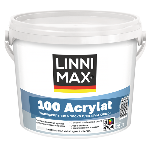 Краска водно-дисперсионная LINNIMAX 100 Acrylat / 100 Акрилат База 3 2,35 л, крупный план