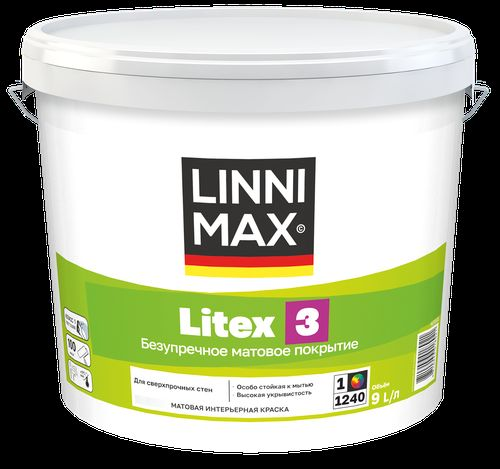 Краска водно-дисперсионная LINNIMAX Litex 3 / Литекс 3 База 1 9 л, крупный план