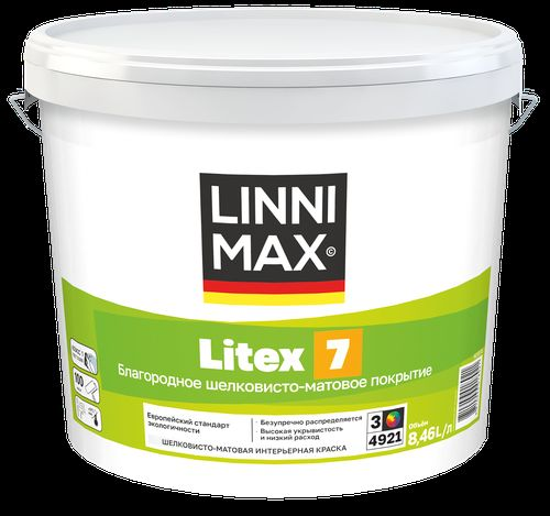 Краска водно-дисперсионная для внутренних работ LINNIMAX Litex 7 / Литекс 7 База 3 8,46 л, крупный план