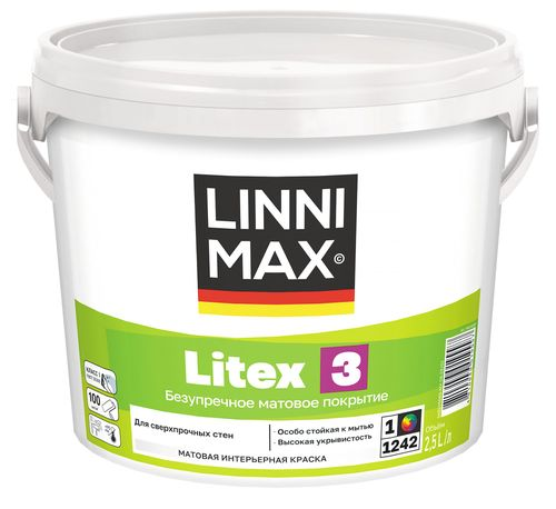 Краска водно-дисперсионная для внутренних работ LINNIMAX Litex 3 База 1 2,5 л, картинка