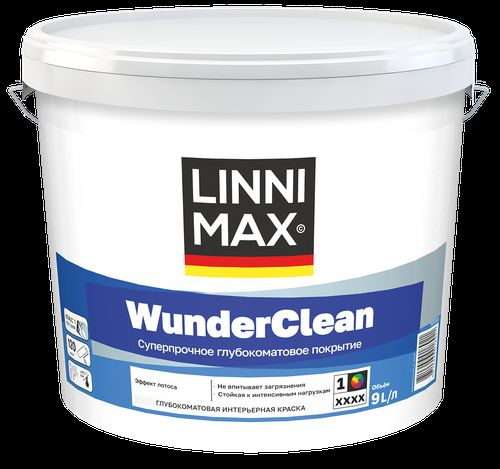 Краска водно-дисперсионная акриловая LINNIMAX WunderClean / ВундерКлин База 1 9 л, крупный план