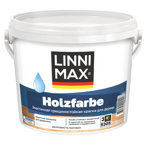 Краска водно-дисперсионная LINNIMAX Holzfarbe / Хольцфарбе База 3 2,35 л, вид