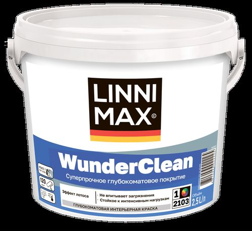 Краска водно-дисперсионная акриловая LINNIMAX WunderClean / ВундерКлин База 1 2,5 л, детальное фото
