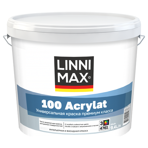 Краска водно-дисперсионная LINNIMAX 100 Acrylat / 100 Акрилат База 3 9,4 л, детальное фото