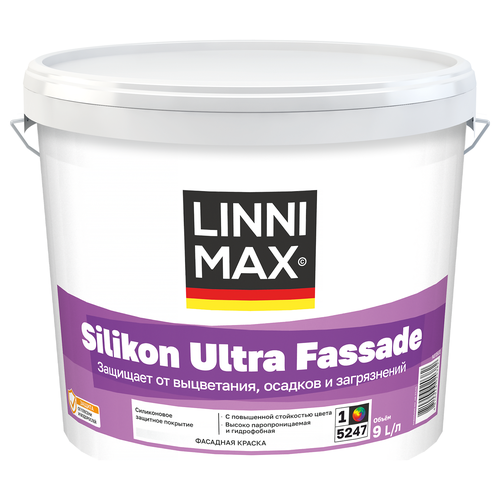 Краска силиконовая LINNIMAX Silikon Ultra Fassade / Силикон Ультра Фасад База 1 9 л, крупный план