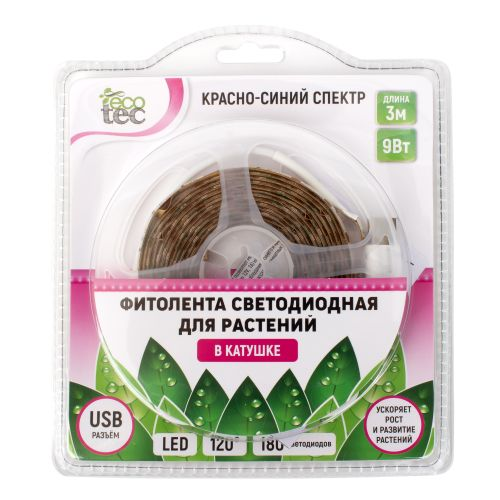 Фитолента светодиодная ECOTEC L 3 м 9 Вт красно-синий спектр USB-разъём, фотография