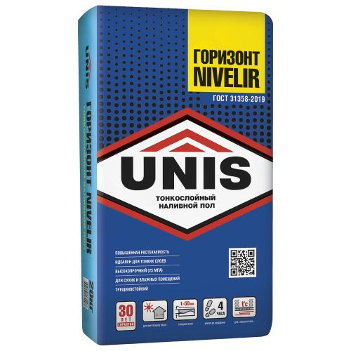 Финишный тонкослойный наливной пол UNIS Горизонт Nivelir 20 кг, вид